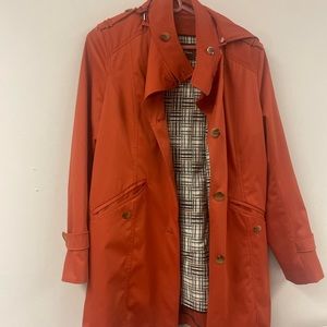 Cole Haan Burnt Orange Hooded Zip Down Zip Out Lined Pea Coat size 10